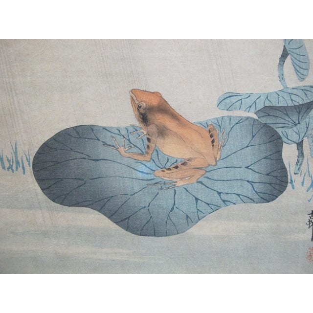 Ohara Koson Hand Colored Japanese Woodblock Print Frog on Lotus Leaf For Sale - Image 4 of 4
