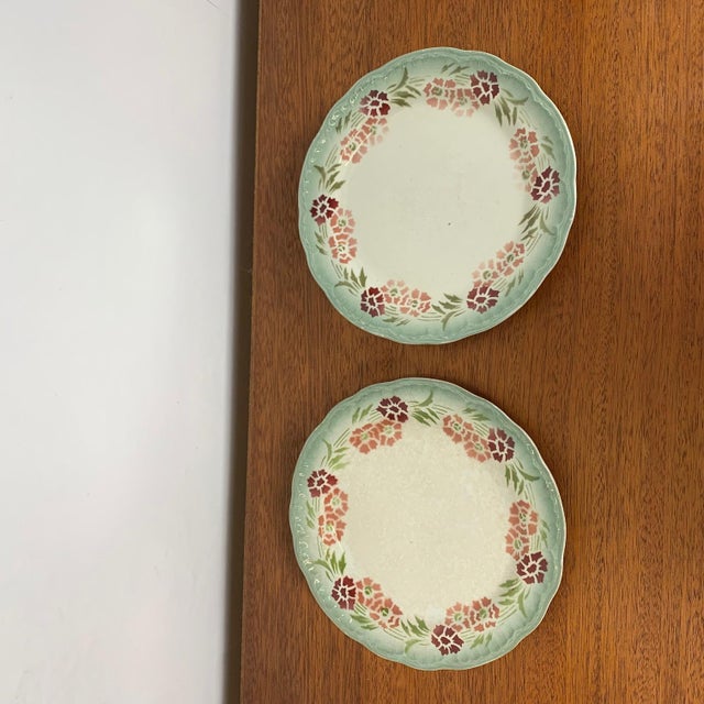 Choisy Le Roi Plates in Earthenware with Floral Motif, Late 19th Century, Set of 2 For Sale - Image 3 of 10