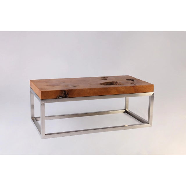Rustic Rustic Solid Teak Top and Stainless Steel Base Coffee Table For Sale - Image 3 of 9