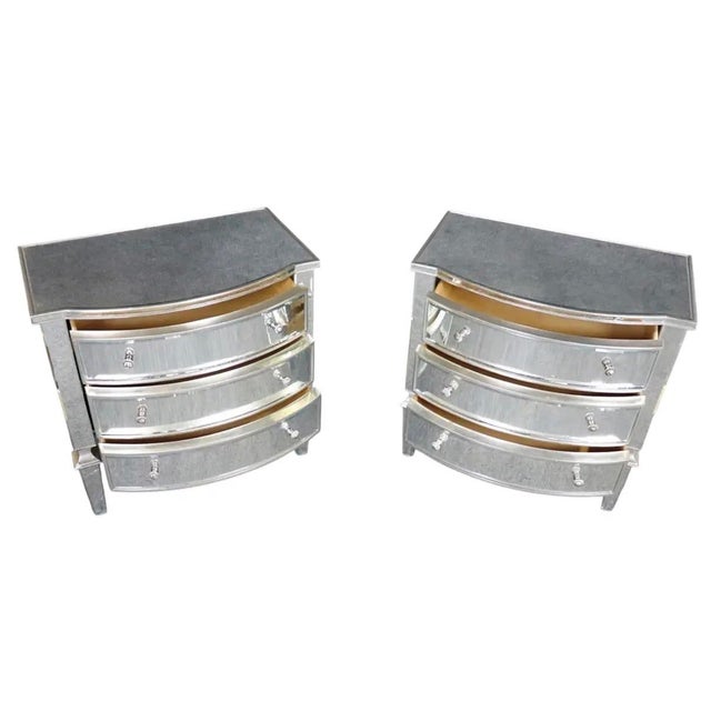 Art Deco Pair of Art Deco Nancy Corzine Signed Mirrored Nightstands For Sale - Image 3 of 3