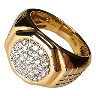 Late 20th Century Size 10.5 Vermeil Sterling 925 Silver White Diamond Men Band Ring For Sale