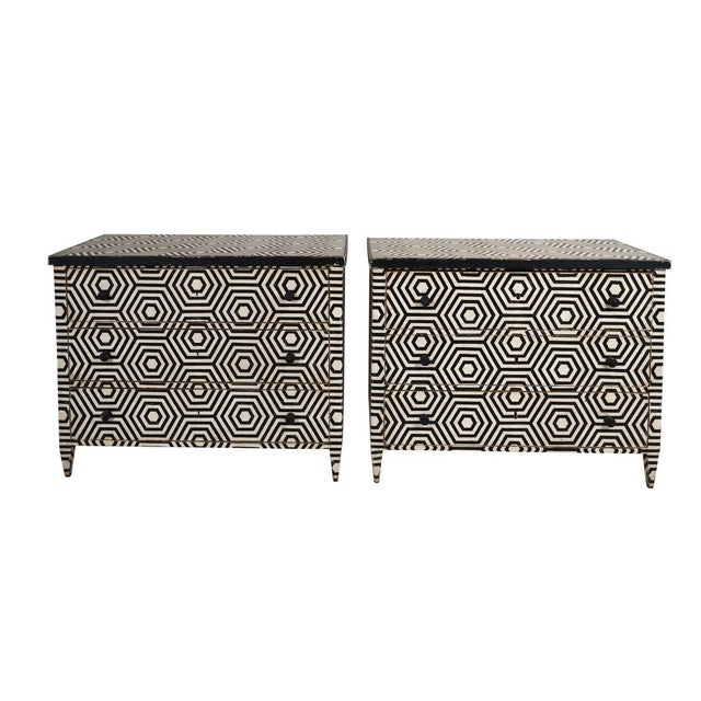 18th Century Schumacher French Painted Dressers with 1950s Black & White Geometric Design - A Pair For Sale In New York - Image 6 of 6