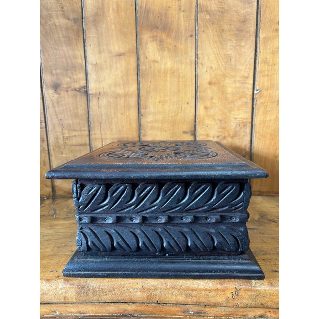 Wood Antique English Oak Box For Sale - Image 7 of 10