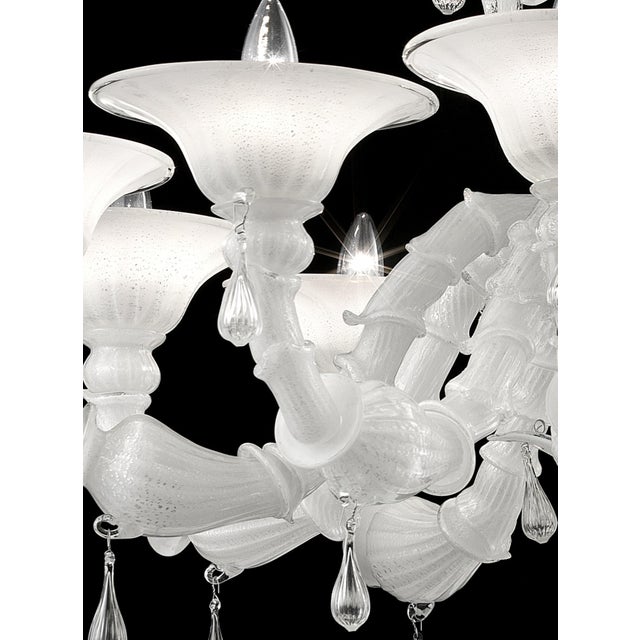 Murano Venetian White “Ca’ Rezzonico” Murano Glass Chandelier With Transparent Little Drops. For Sale - Image 4 of 6