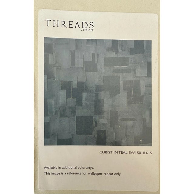 Teal 5 Rolls Kravet Cubist Teal Wallpaper For Sale - Image 8 of 9