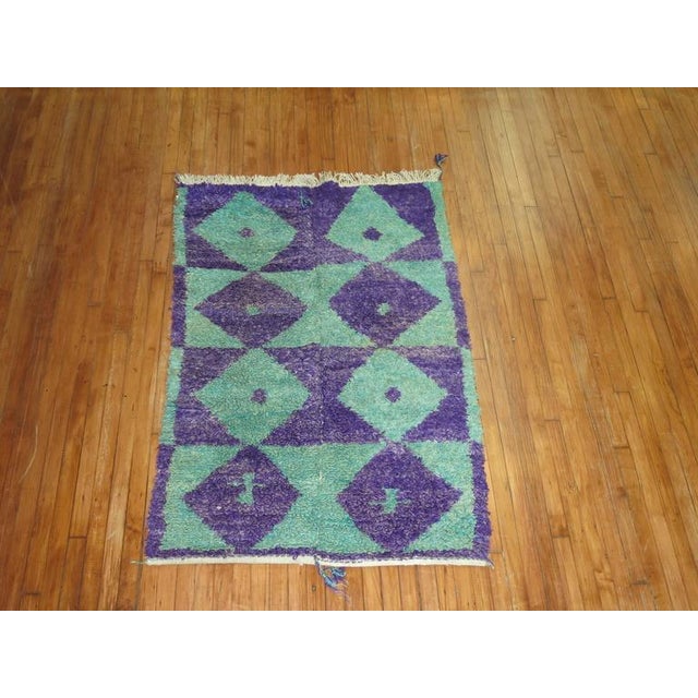 Vintage Zabihi Collection Purple Green Turkish Shag Rug - 3'8" x 4'5" For Sale - Image 4 of 6