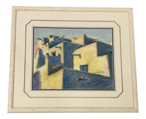 Margie Dickson "Pueblo 2" Original Pastel on Paper 20th Century