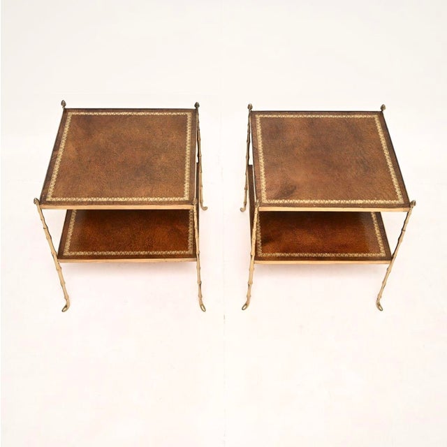 Mid-Century Modern Vintage Brass and Leather Side Tables, 1960, Set of 2 For Sale - Image 3 of 11