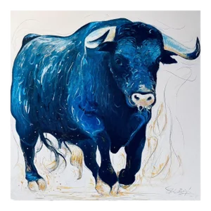 Galloping Blue Bull Expressionist Painting