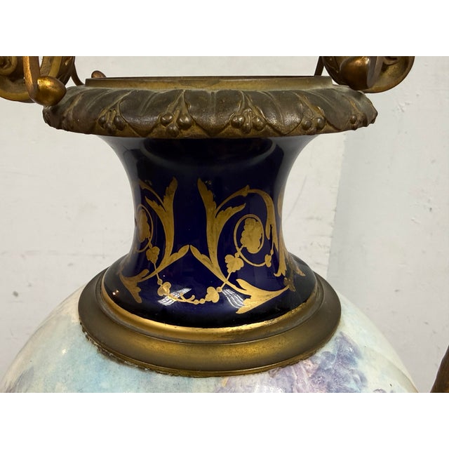 Gold 19th Century Rococo Shepherds Lovers Porcelain Vase With Ormolu Cherub Handles For Sale - Image 8 of 12