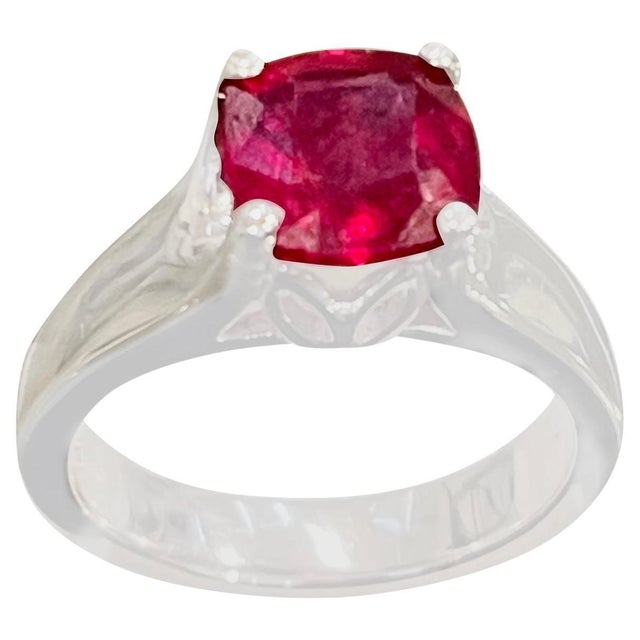 3.5 Carat Cushion Treated Ruby 14 Karat White Gold Ring For Sale - Image 15 of 18