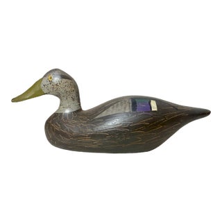 Vintage 1983 Hand Carved Wood Clarence Bauer Miniature Duck Decoy Sculpture For Sale