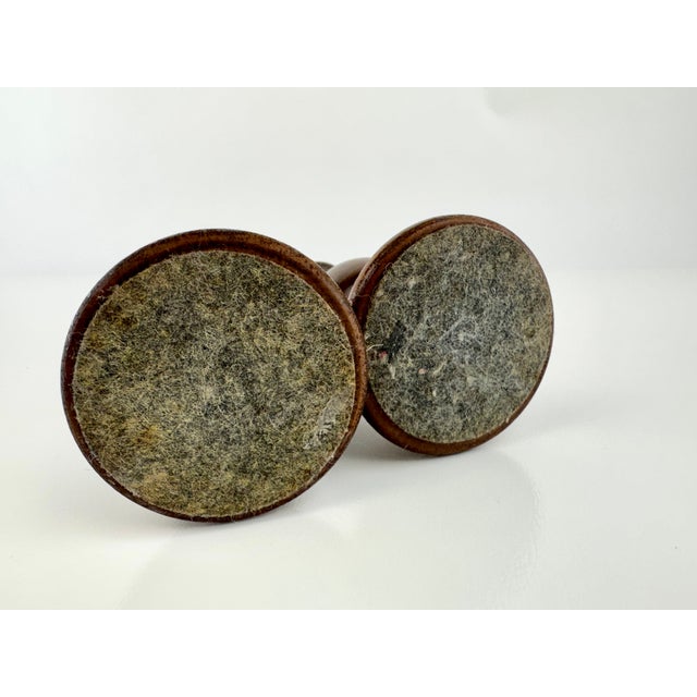Vintage Mid Century Turned Walnut Wood Candlesticks - A Pair For Sale - Image 9 of 9