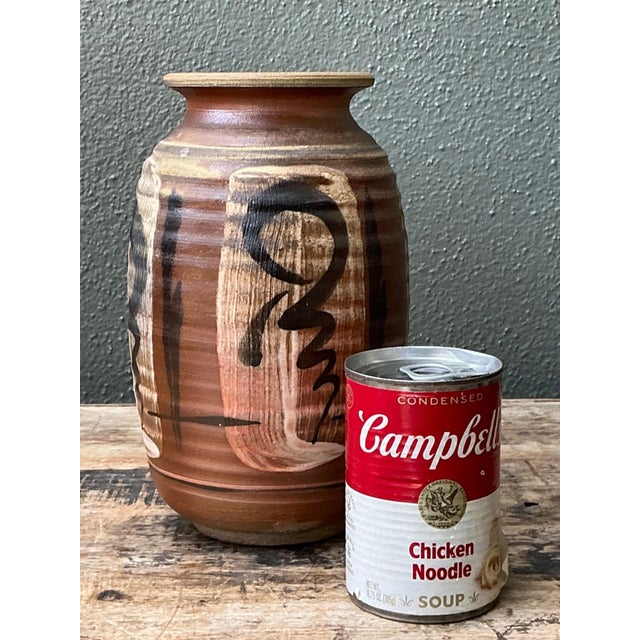 Vintage Handcrafted Ceramic Vase With Abstract Motif For Sale - Image 9 of 12