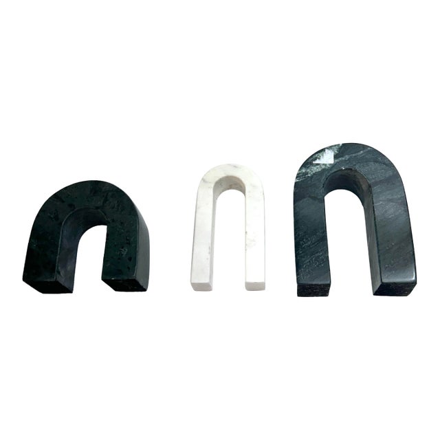 3 Pieces Set of Marble Bookends Decor For Sale