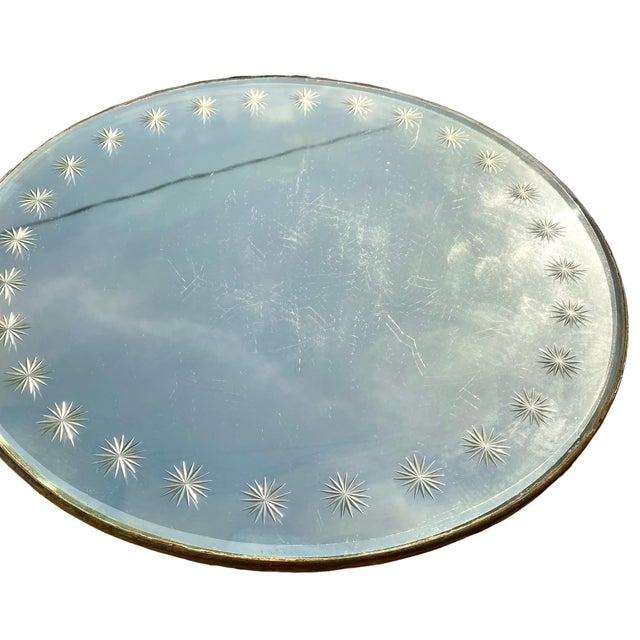 Mid-Century Modern Vintage 1940s Beveled Round Mirror With Hand Etched Stars, 16 Inch For Sale - Image 3 of 15