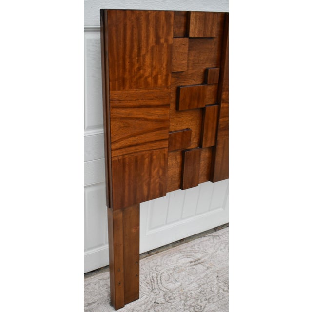Vintage (1970's) Queen Headboard has a MCM Style. Made by Lane - Staccato Brutalist Collection. The Wood is Walnut. The...