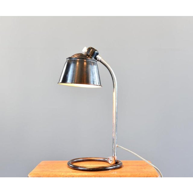 Kandem Model 934 Table Lamp By Werner Glasenapp Circa 1930s Cast iron base - Curved adjustable Chrome arm - Black painted...