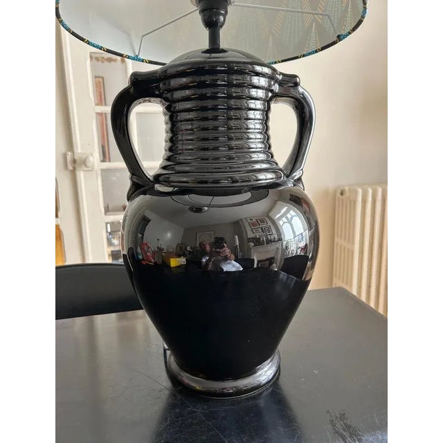Mid-Century Modern Black Ceramic Lamp, 1970s For Sale - Image 3 of 9