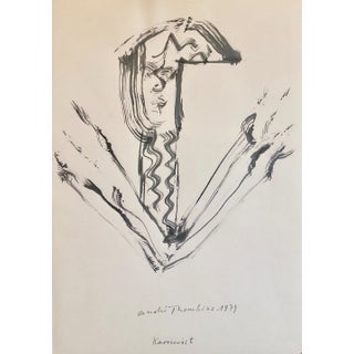 André Thomkins, 70s Modernist Swiss Dada Surrealist Painting Signed Andre Thomkins Brush Drawing, 1979 For Sale