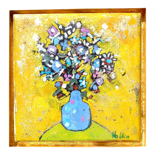 Golden Flowers Oil in a Gilded Gold Frame For Sale