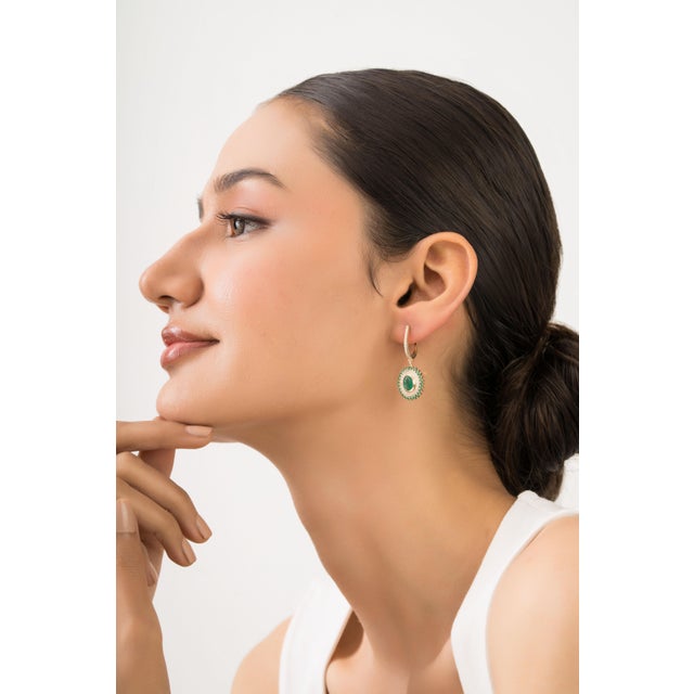 2.12ct Emerald Diamond Drop Earrings With Lever Back Closure in 14k Yellow Gold For Sale In New York - Image 6 of 12