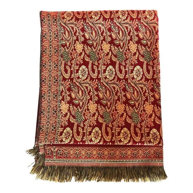 Vintage Paisley Throw With Fringes From Egypt For Sale