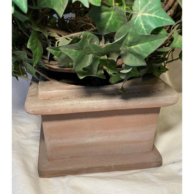 Rustic Vintage Earthenware Planter With Round Faux Plant For Sale - Image 3 of 8