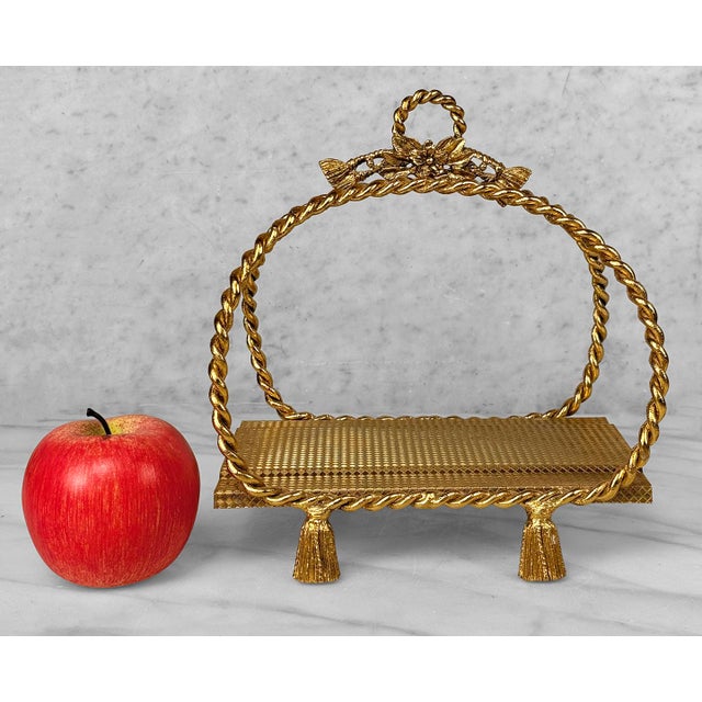 Original 1970’s Hollywood Regency Rococo Napkin / Hand Towel Holder Gold Gilded Metal with Wonderful Filigree Work Roped...