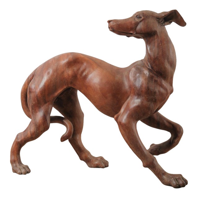 Hand-Carved Wooden Dog Sculpture in Dynamic Running Pose For Sale