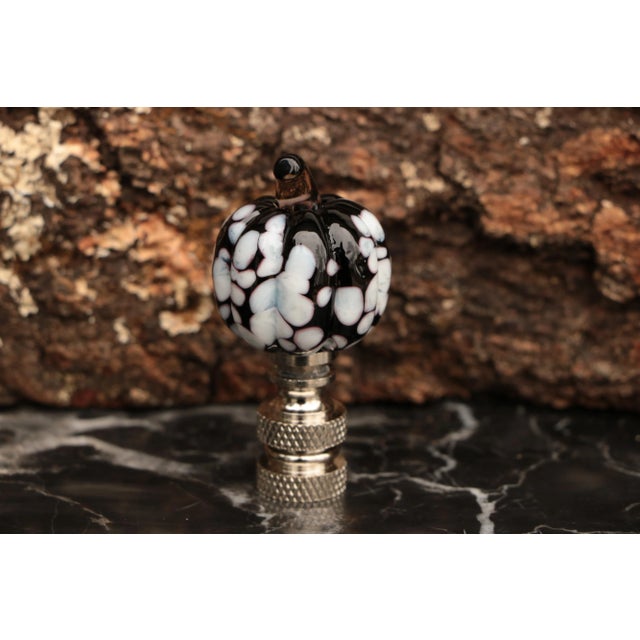 Glass Pumpkin Lamp Finials on Chrome Hardware - a Pair For Sale - Image 4 of 6