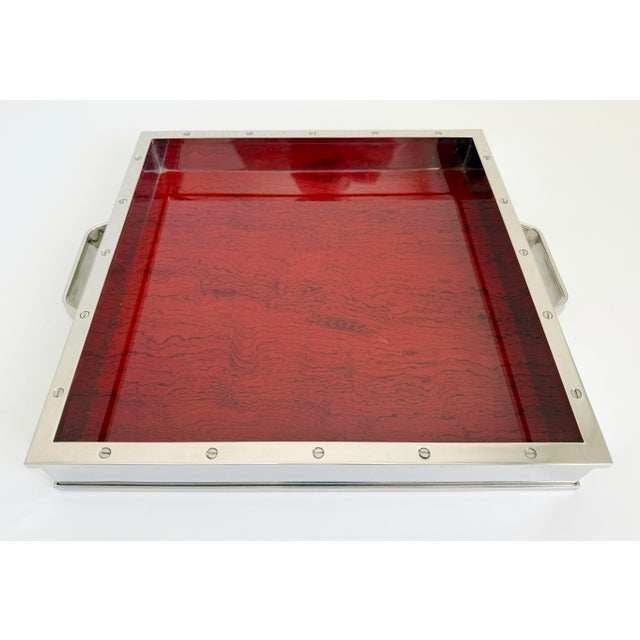 Late 20th Century Vintage Rosewood & Nickel Bar Tray For Sale - Image 5 of 12