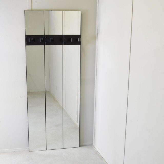Italian Mirror Coat Rack on Three-Panel Glass and Black Lacquered Wood, 1980s For Sale - Image 11 of 11