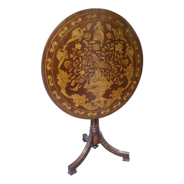 Late 18th Century Stunning Late 18thc. Dutch Marquetry Tilt Top Table With Box Wood Inlay For Sale