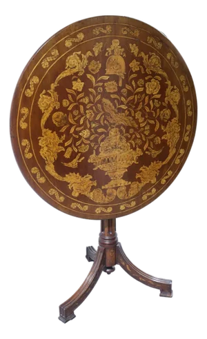 Late 18th Century Stunning Late 18thc. Dutch Marquetry Tilt Top Table With Box Wood Inlay