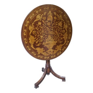 Stunning Late 18thc. Dutch Marquetry Tilt Top Table With Box Wood Inlay For Sale