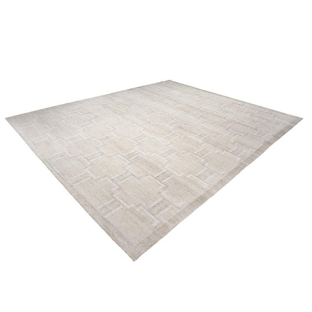 Nepalese Modern Wool & Silk 12X15 Beige, Ivory & Grey Handmade Area Rug #1143905 For Sale In Houston - Image 6 of 12