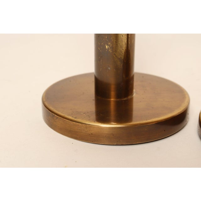 Set of Two Vintage Patinated Brass Candlesticks With Cork Bases For Sale - Image 18 of 18