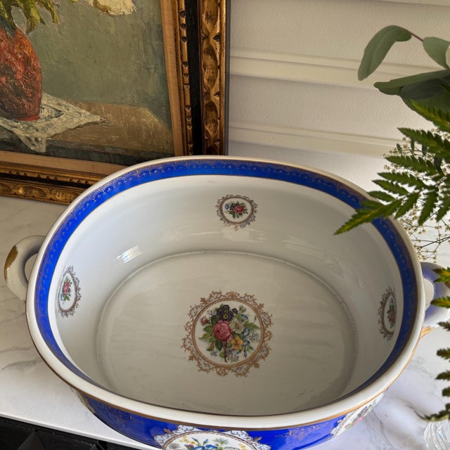 Ceramic Late 20th Century Sèvres-Style Cobalt Blue & Gold Gilt Porcelain Footbath Centerpiece For Sale - Image 7 of 18