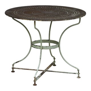Rustic Antque Garden Table W/Patina Base For Sale