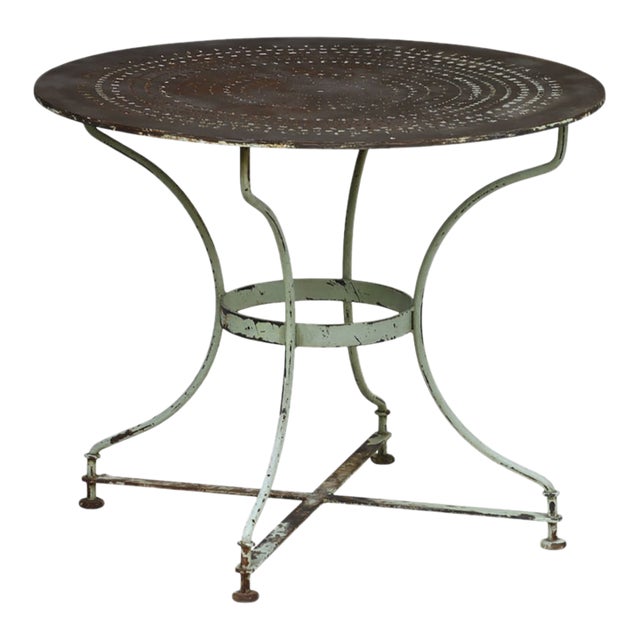 Rustic Antque Garden Table W/Patina Base For Sale
