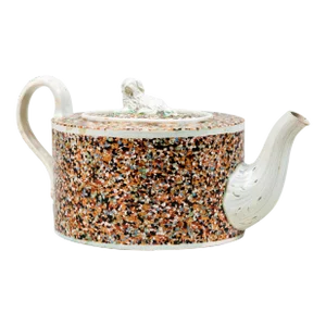 Staffordshire Pearlware Teapot and Spanial Finial on Cover With Inlaid Agate Surface