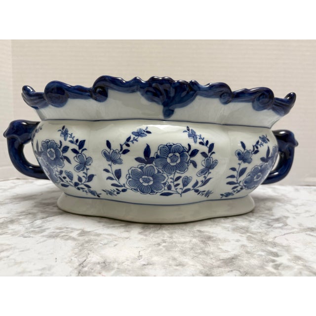 Large Blue and White Floral Plant Vessel For Sale In Sacramento - Image 6 of 8