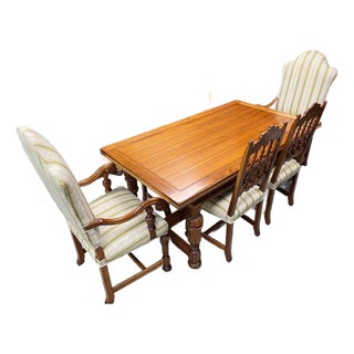 Antique Hand Carved Extending Dining Table, Berkey & Gay, Jacobean Revival, Walnut Wood, Glass Top For Sale