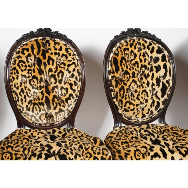 Pair of Antique Mahogany Rococo Chairs W Scalamandre Leapardo Silk