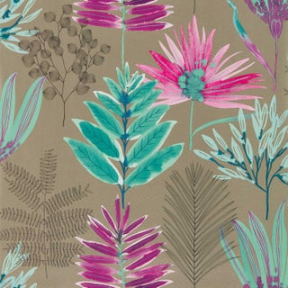 Harlequin Yasuni Wallpaper in Lagoon/Cerise For Sale