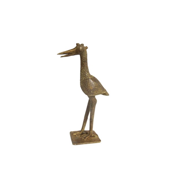 Large Fishing Bird Triple Horn and no Fish Vintage African Bronze Sculpture For Sale - Image 9 of 9