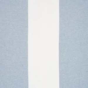 Schumacher Vista Linen Stripe Casement Fabric in Sky And White