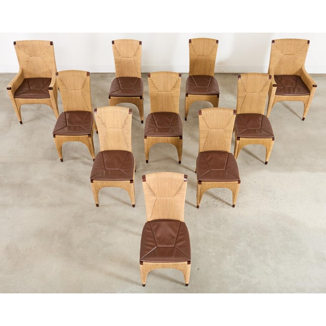 Contemporary Set of Ten Bill Sofield McGuire Danish Cord Cocoon Dining Chairs For Sale - Image 3 of 18