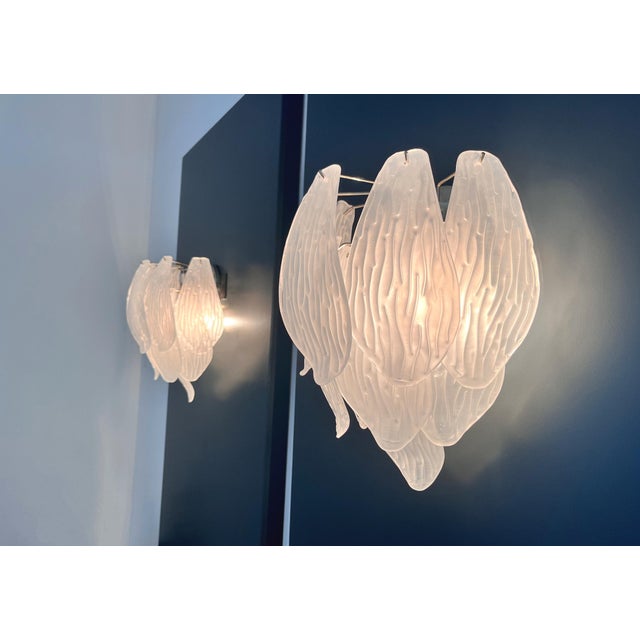 Vintage Italian Murano Glass Wall Sconces in Frosted Glasses, 1990s, Set of 2 For Sale - Image 12 of 16